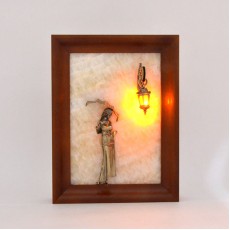 Картина-панно "Девушка с зонтом" с подсветкой на камне оникс